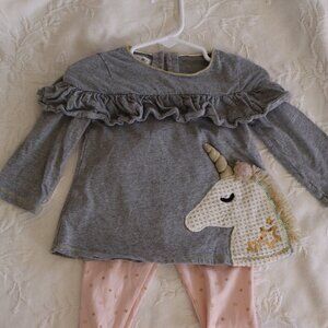 Unicorn pink stars grey Mud Pie 2 piece set. 12-18m leggings